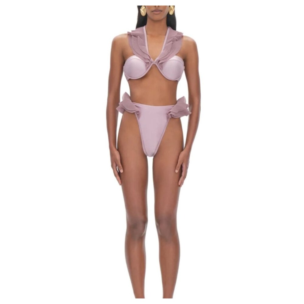 NWT Andrea Iyamah Salama Lilac High-Rise Bikini‎ Bottom High-Leg Cut XXL - Picture 7 of 12